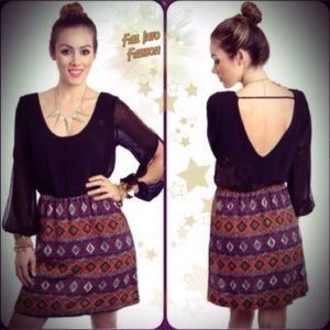 CLEARANCE ~ Si Si Retro Print Blouson Fall Mini Dress